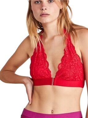Free People We are HAH Groupie Bra Lace Halter Siren Red XL Front Closure
